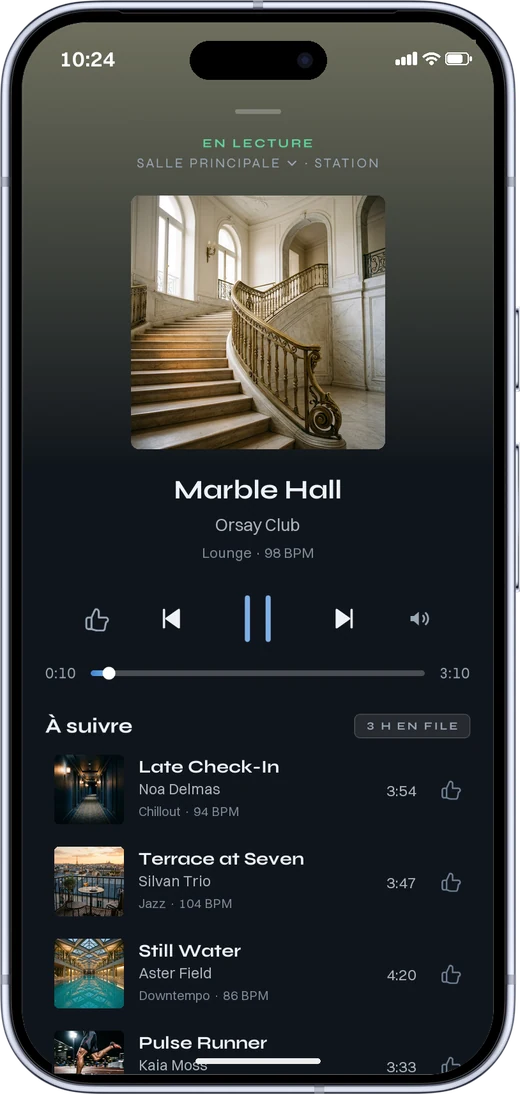 L’application MUNO en lecture, la file des titres à suivre.